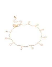 Gold Cubic Zirconia Dainty Droplet Anklet