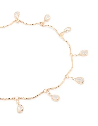 Gold Cubic Zirconia Dainty Droplet Anklet