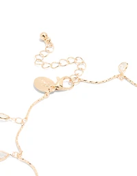 Gold Cubic Zirconia Dainty Droplet Anklet
