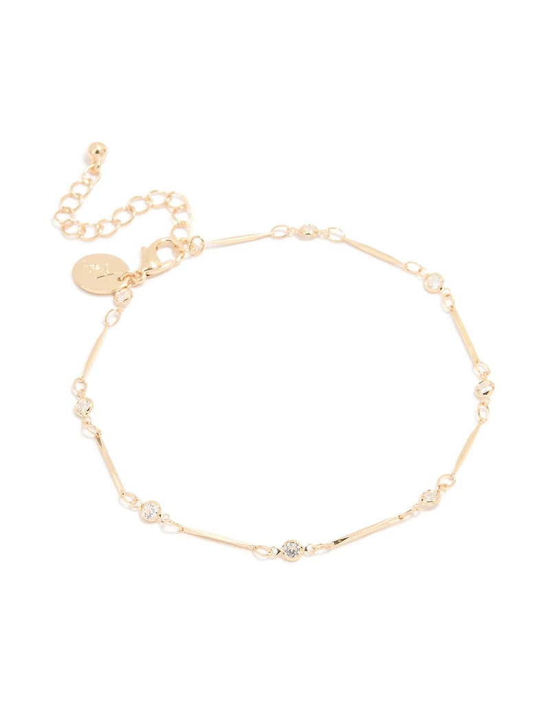 Gold Cubic Zirconia Dainty Bar Anklet
