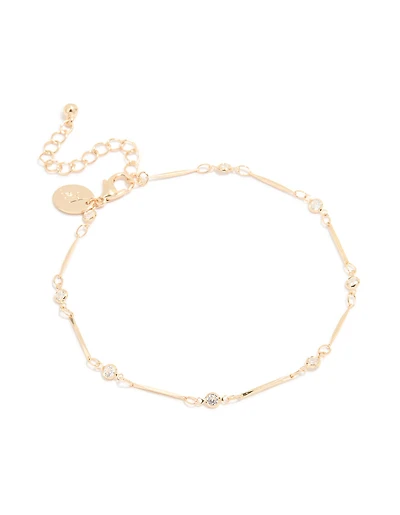 Gold Cubic Zirconia Dainty Bar Anklet