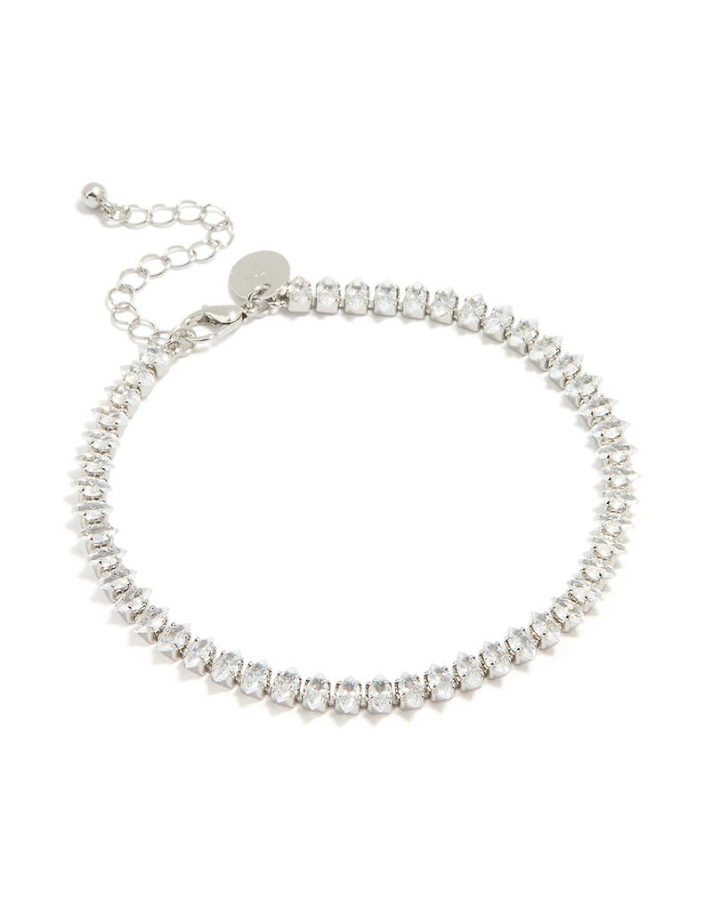 Silver Cubic Zirconia Marquise Anklet