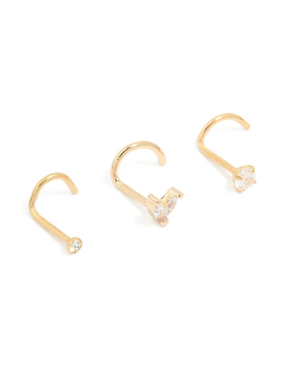 Surgical Steel Cubic Zirconia Classic & Butterfly Nose Studs 3-Pack