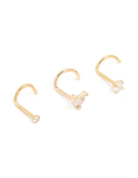 Surgical Steel Cubic Zirconia Classic & Butterfly Nose Studs 3-Pack