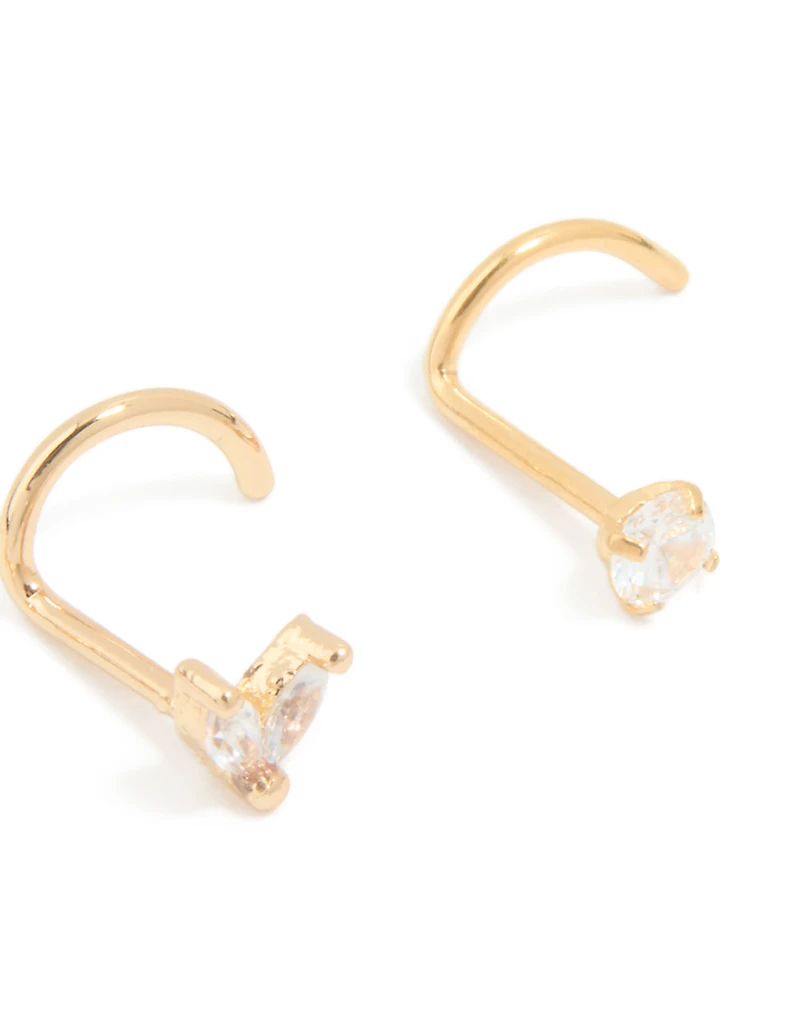Surgical Steel Cubic Zirconia Classic & Butterfly Nose Studs 3-Pack
