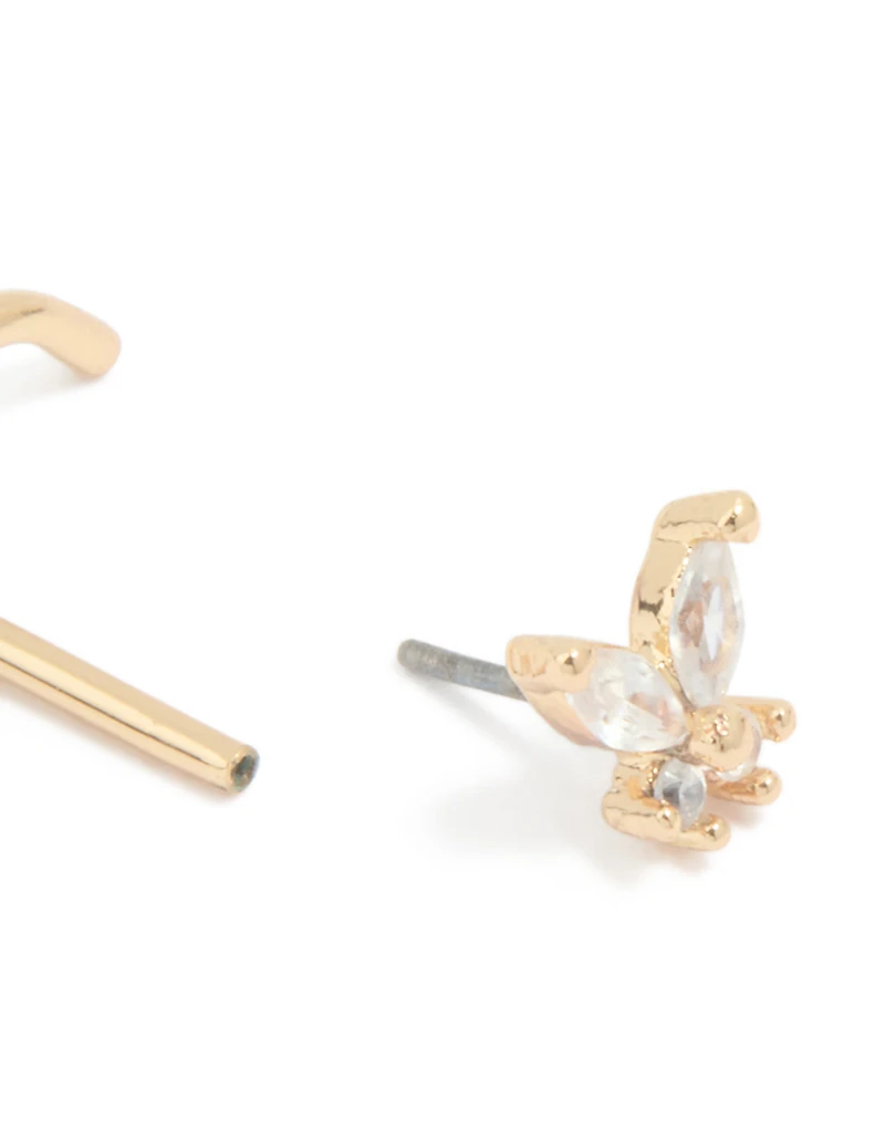 Surgical Steel Cubic Zirconia Butterfly Threadless Nose Stud
