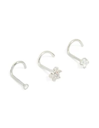 Surgical Steel Cubic Zirconia Floral & Classic Threadless Nose Studs 3-Pack