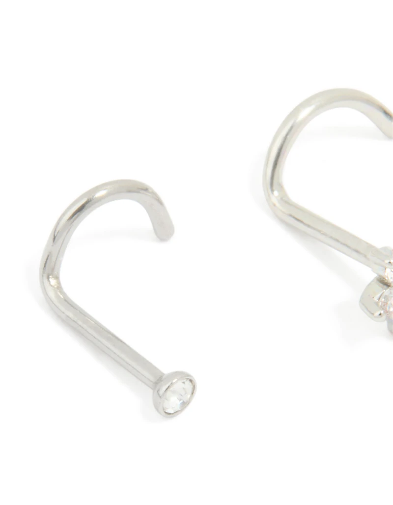 Surgical Steel Cubic Zirconia Floral & Classic Threadless Nose Studs 3-Pack