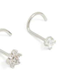 Surgical Steel Cubic Zirconia Floral & Classic Threadless Nose Studs 3-Pack