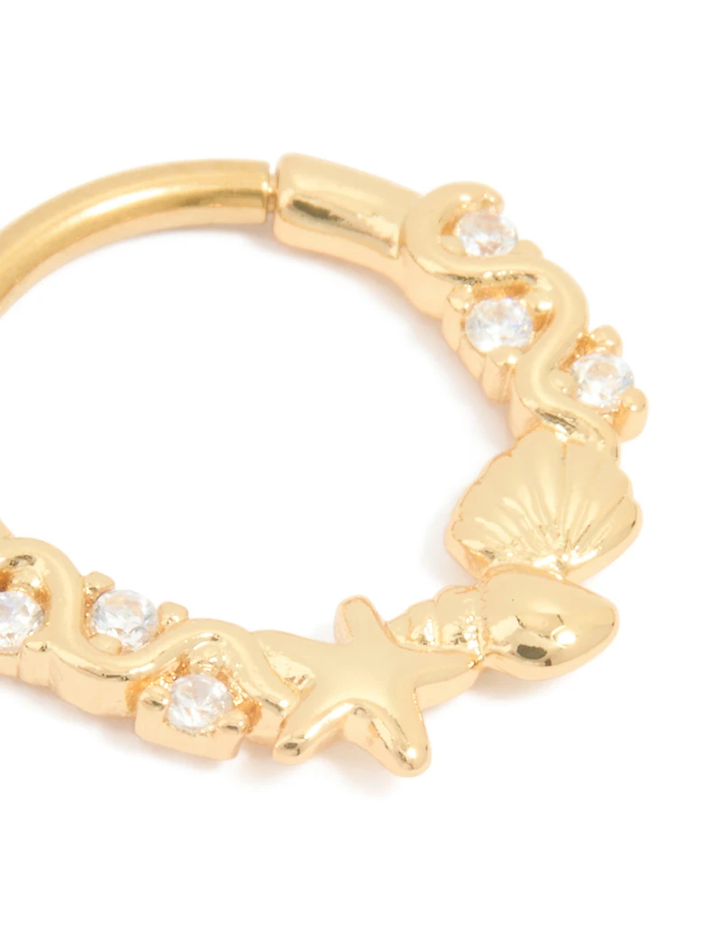 Surgical Steel Cubic Zirconia Sea Clicker Ring
