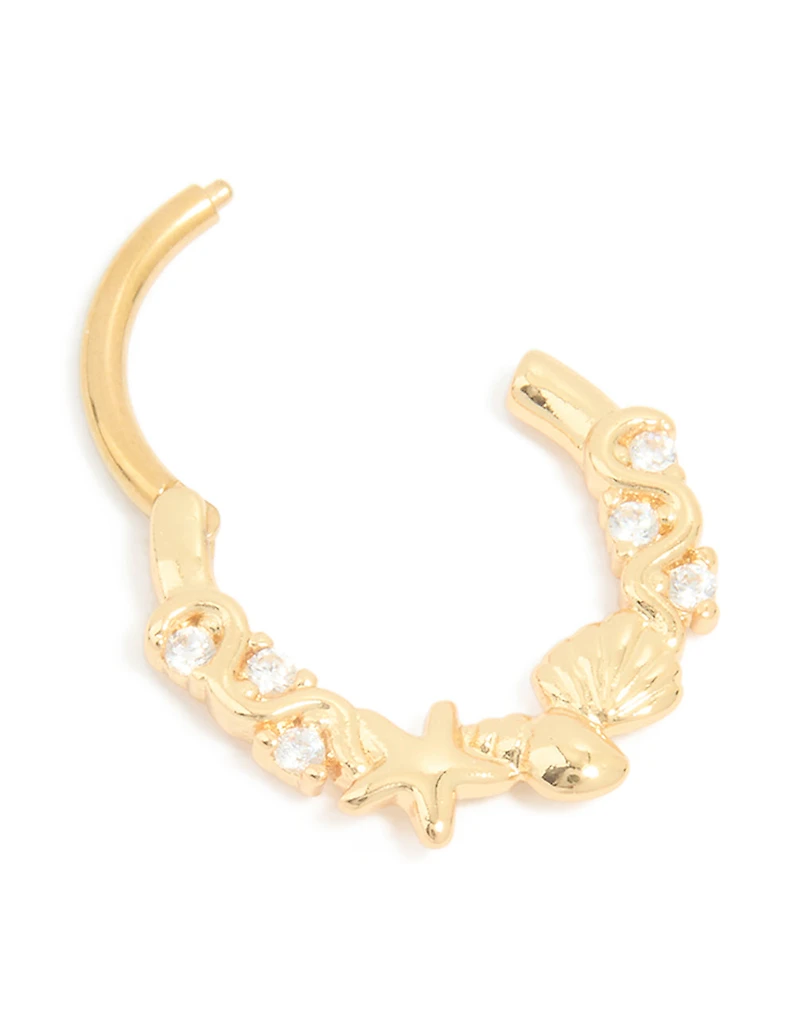 Surgical Steel Cubic Zirconia Sea Clicker Ring