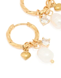 Waterproof Gold Plated Stainless Steel Freshwater Pearl Twist Hoop Earrings