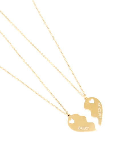 Waterproof Gold Plated Stainless Steel BFF Heart Necklaces 2-Pack