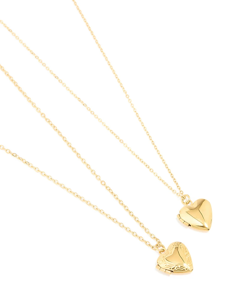 Waterproof Gold Plated Stainless Steel Heart Locket Necklaces 2-Pack
