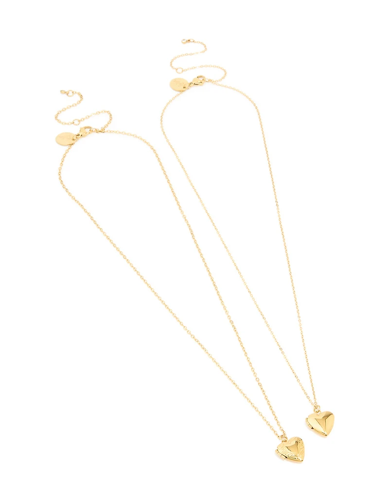 Waterproof Gold Plated Stainless Steel Heart Locket Necklaces 2-Pack