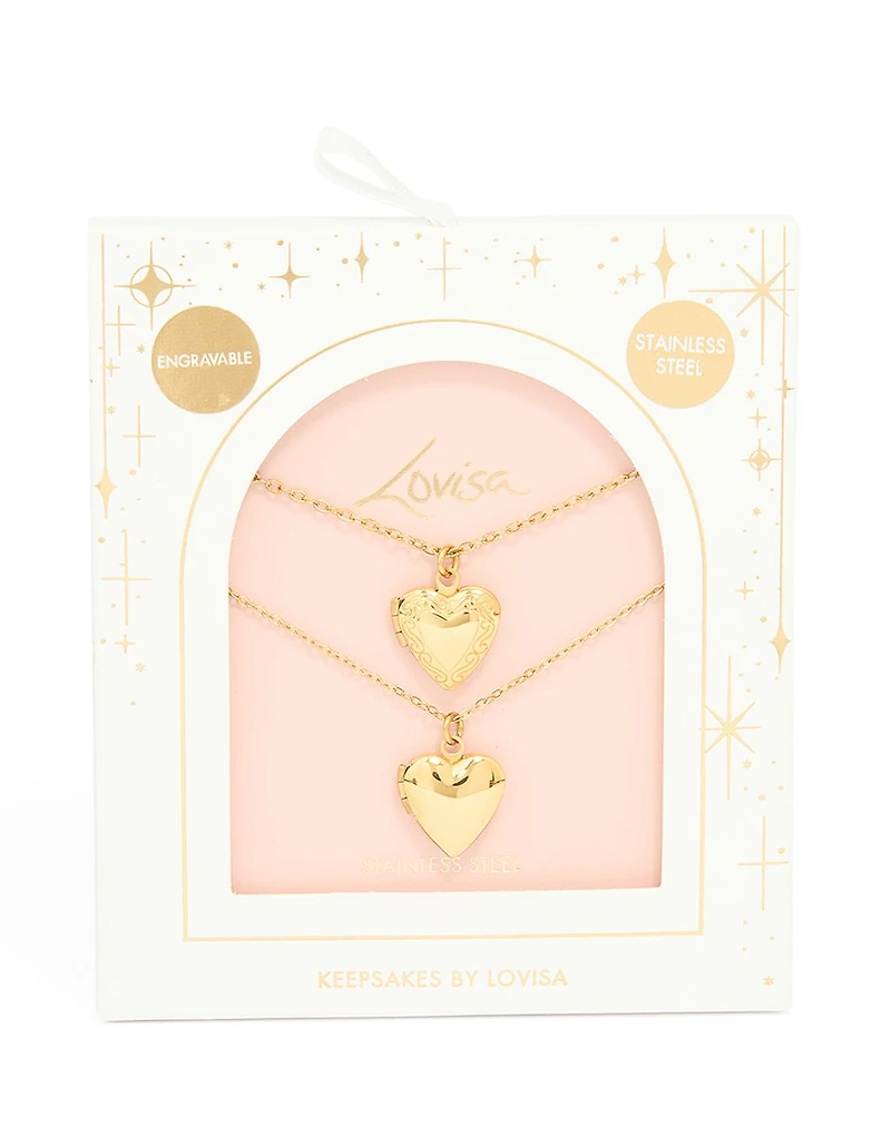 Waterproof Gold Plated Stainless Steel Heart Locket Necklaces 2-Pack