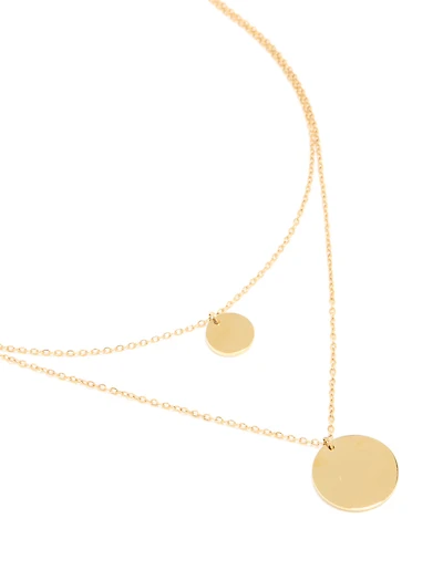 Waterproof Gold Plated Stainless Steel Disc Pendant Layered Necklace