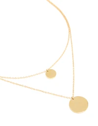 Waterproof Gold Plated Stainless Steel Disc Pendant Layered Necklace