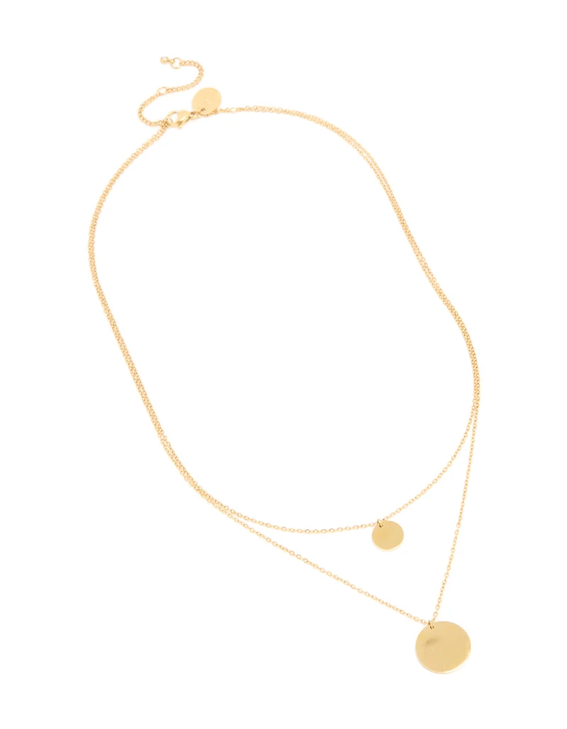 Waterproof Gold Plated Stainless Steel Disc Pendant Layered Necklace