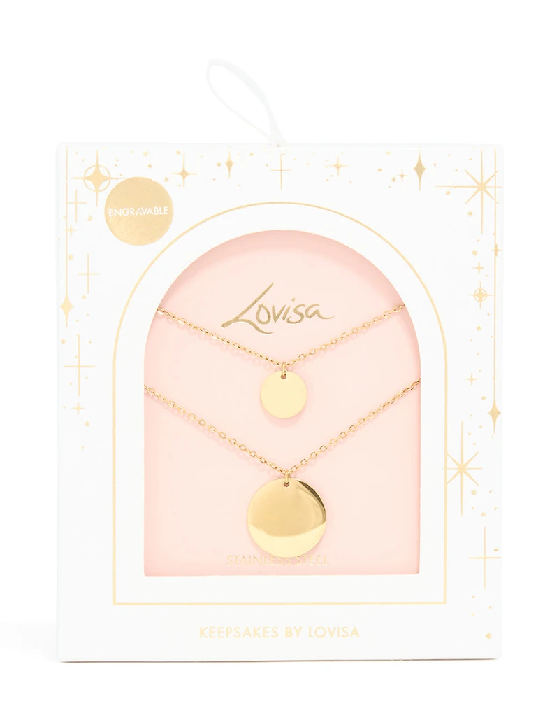 Waterproof Gold Plated Stainless Steel Disc Pendant Layered Necklace