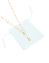 Waterproof Gold Plated Stainless Steel Cubic Zirconia Hamsa Hand & Disc Layered Necklace