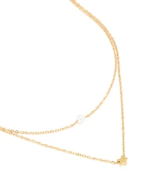 Waterproof Gold Plated Stainless Steel Star & Pearl Layered Necklace