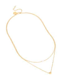 Waterproof Gold Plated Stainless Steel Star & Pearl Layered Necklace