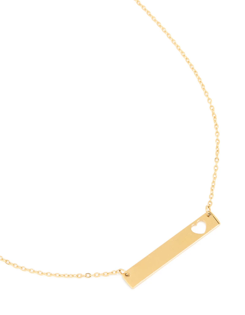 Waterproof Gold Plated Stainless Steel Heart Engravable Bar Necklace