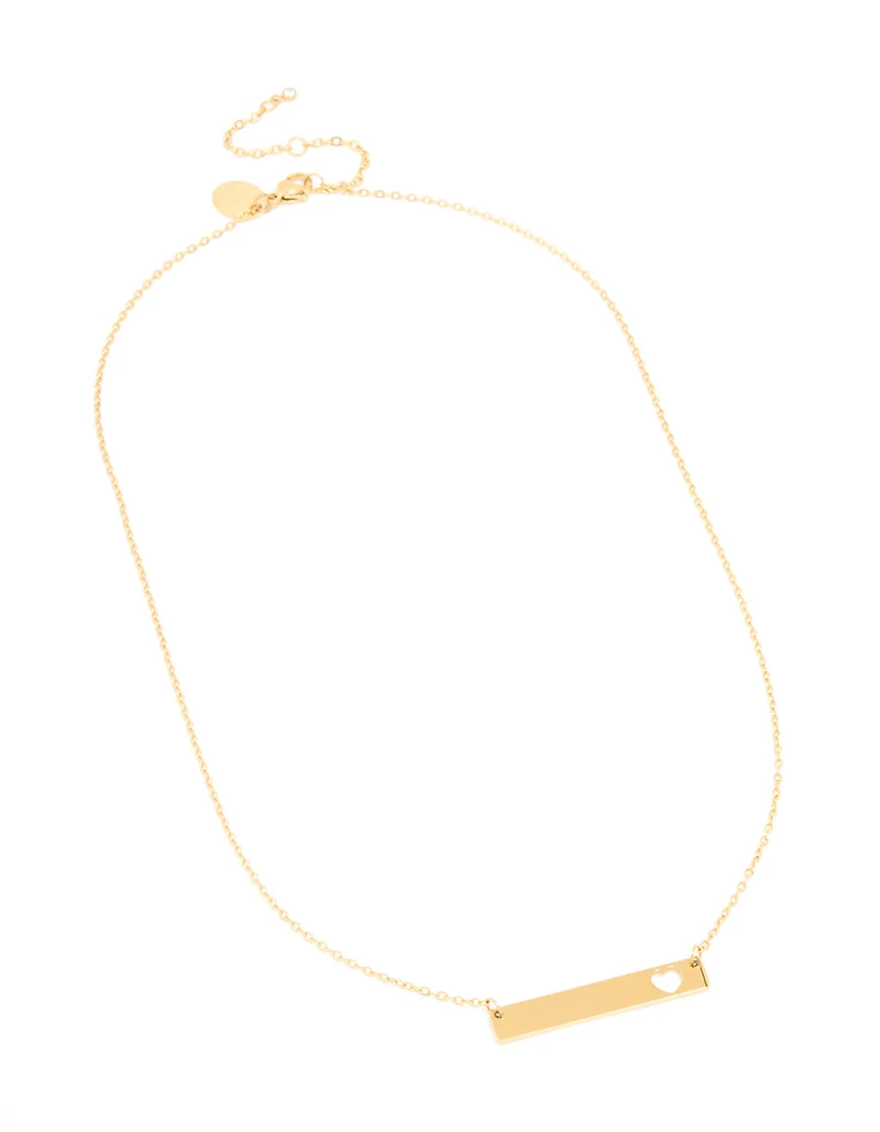 Waterproof Gold Plated Stainless Steel Heart Engravable Bar Necklace