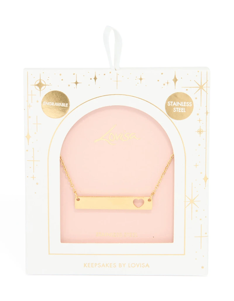 Waterproof Gold Plated Stainless Steel Heart Engravable Bar Necklace