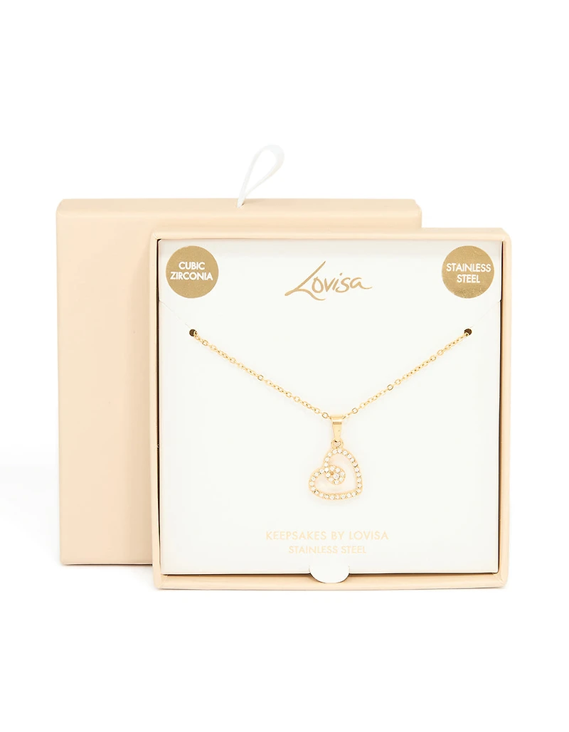 Waterproof Gold Plated Stainless Steel Cubic Zirconia Heart Necklace