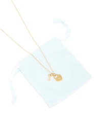 Waterproof Gold Plated Stainless Steel Key & Locket Pendant Necklace