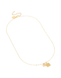 Waterproof Gold Plated Stainless Steel Square & Butterfly Pendant Necklace