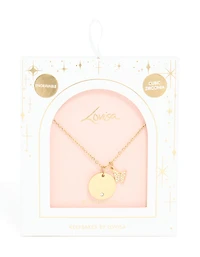 Waterproof Gold Plated Stainless Steel Circle & Diamante Butterfly Pendant Necklace