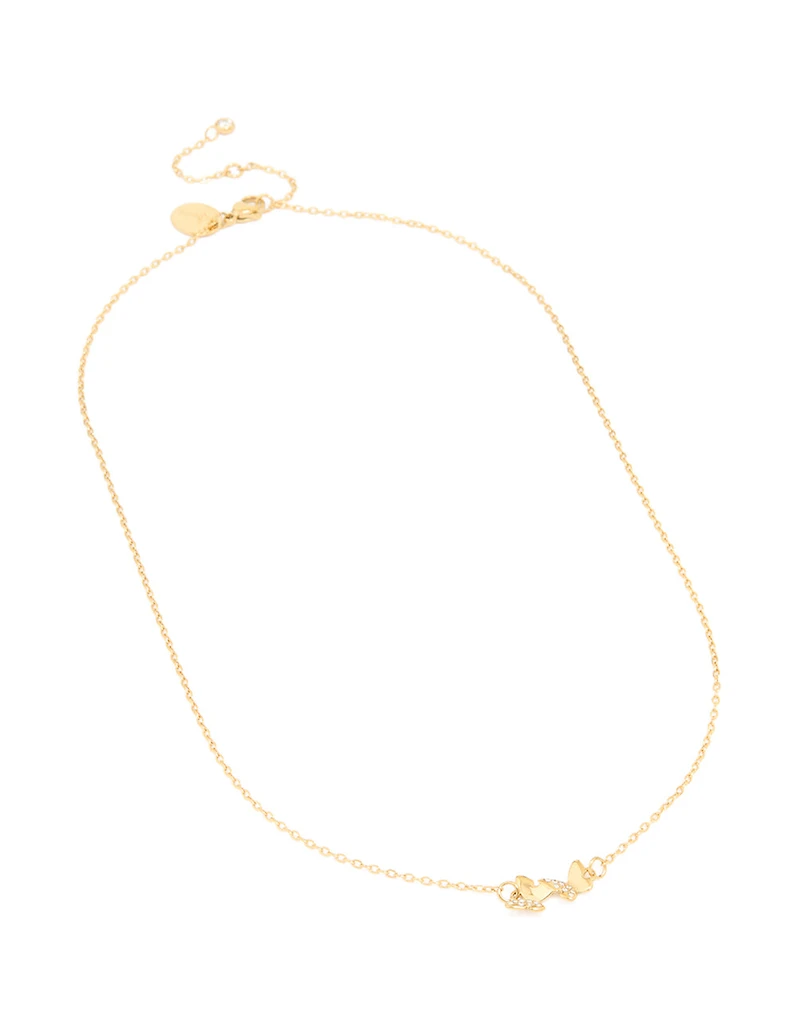 Gold Plated Stainless Steel Cubic Zirconia Butterfly Necklace