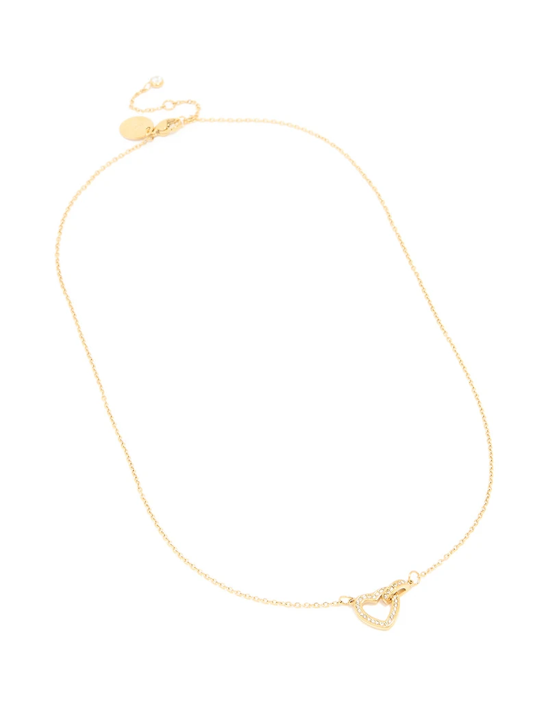 Waterproof Gold Plated Stainless Steel Cubic Zirconia Hollow Heart Necklace