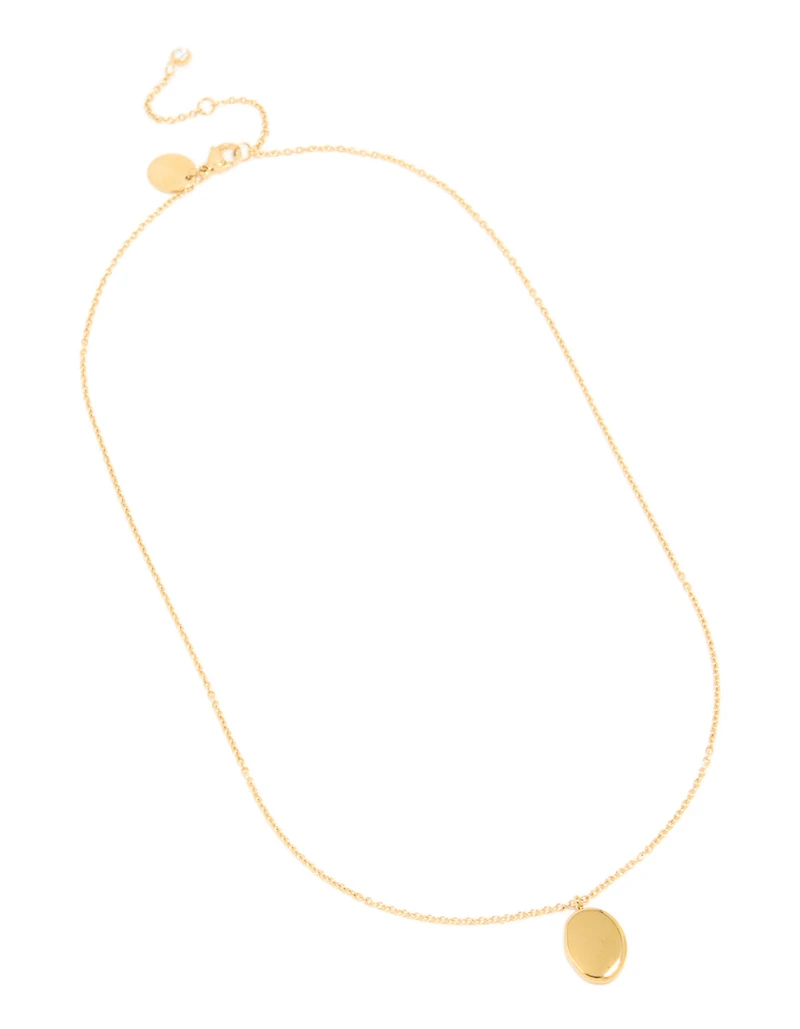 Waterproof Gold Plated Stainless Steel Pebble Engravable Pendant Necklace