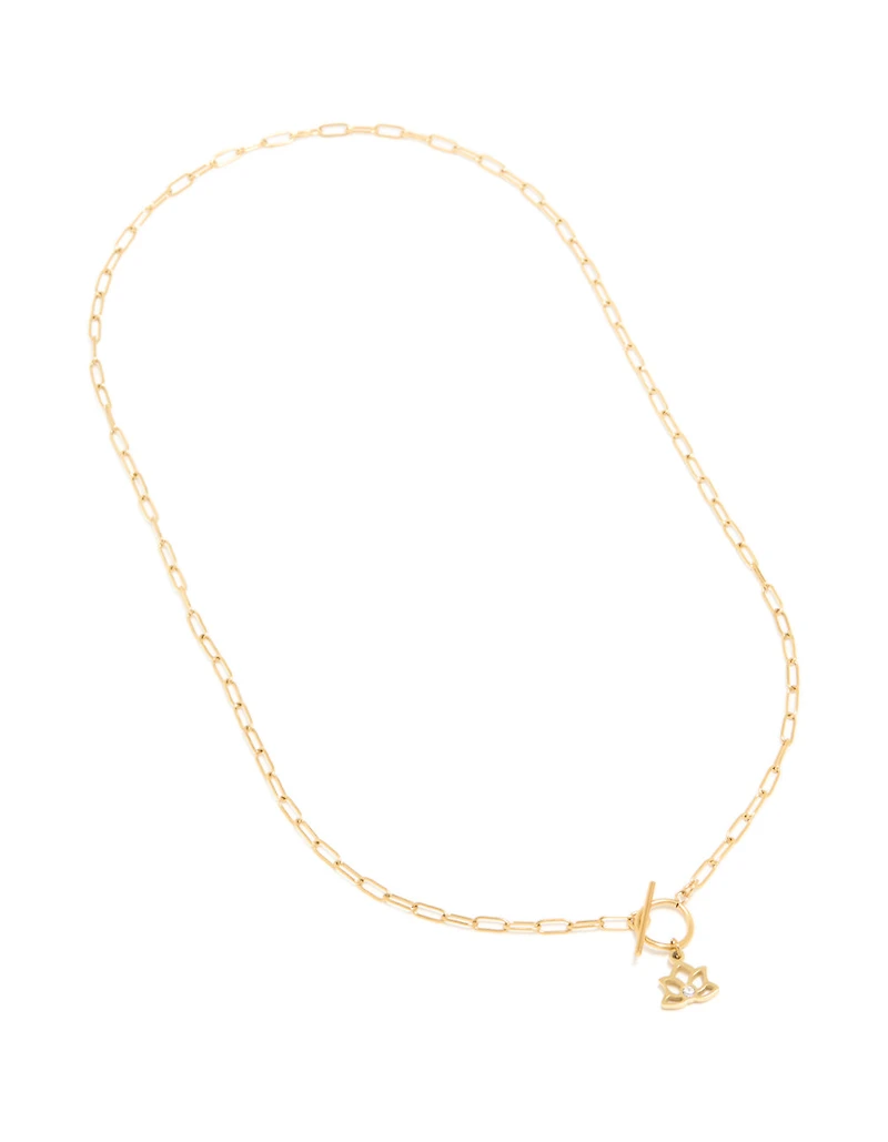 Waterproof Gold Plated Stainless Steel Lotus Flower T & O Necklace