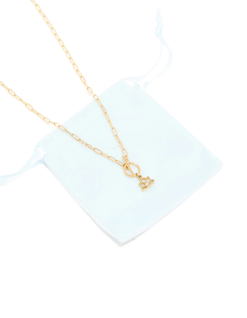 Waterproof Gold Plated Stainless Steel Lotus Flower T & O Necklace