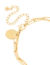 Waterproof Gold Plated Stainless Steel Green Semi Precious Stone & Love Bracelet 2-Pack