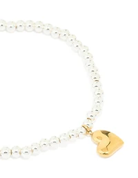 Waterproof Stainless Steel Heart Pendant Stretch Bracelet