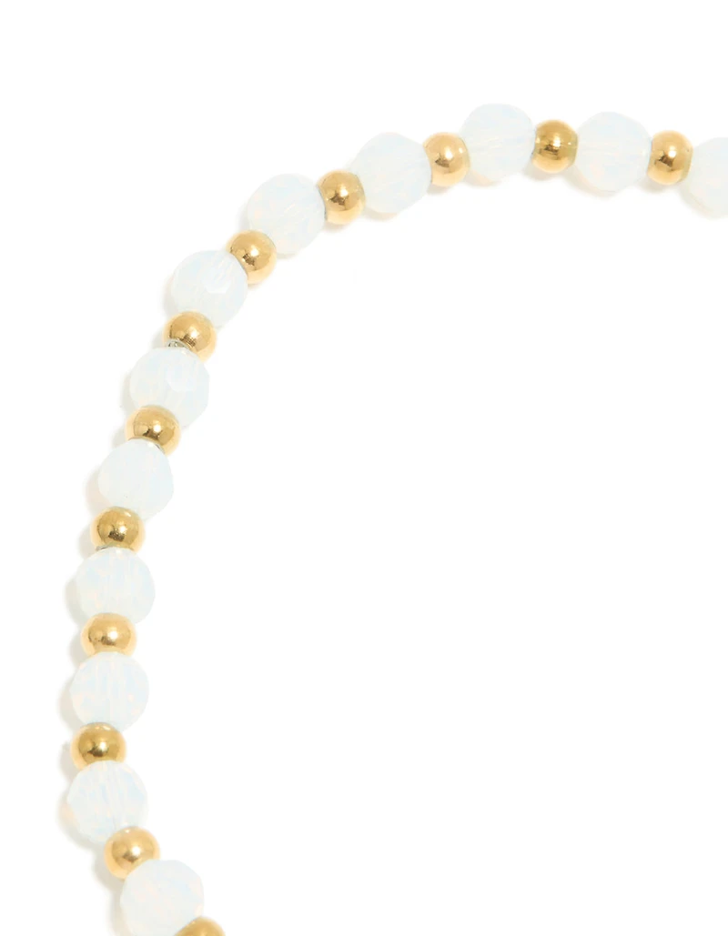 Waterproof Gold Plated Stainless Steel Clear Quartz Semi Precious Stone & Heart Link Chain Bracelet