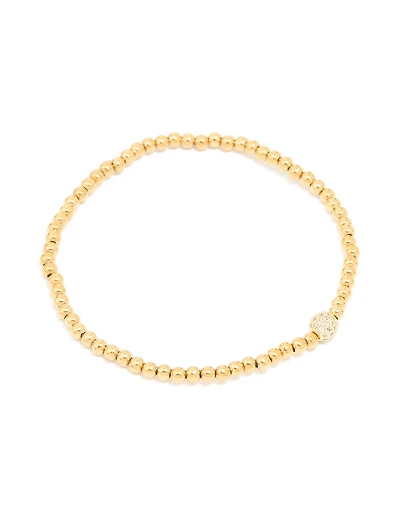 Waterproof Gold Plated Stainless Steel Cubic Zirconia Ball Stretch Bracelet