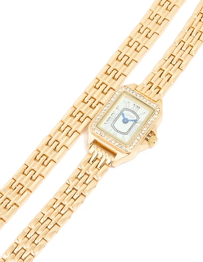 Gold Diamante Mini Double Strap Watch