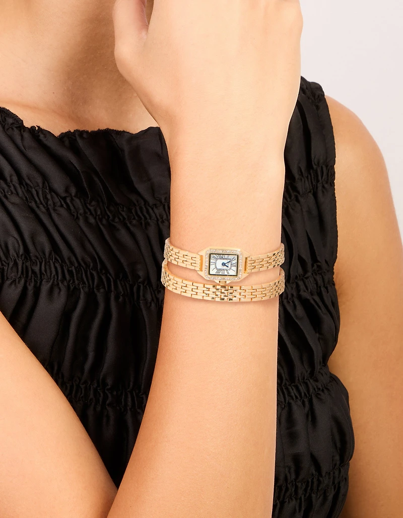Gold Diamante Mini Double Strap Watch