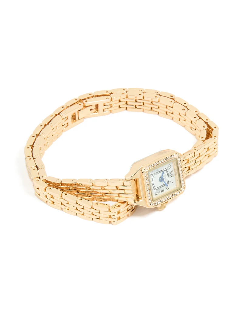 Gold Diamante Mini Double Strap Watch