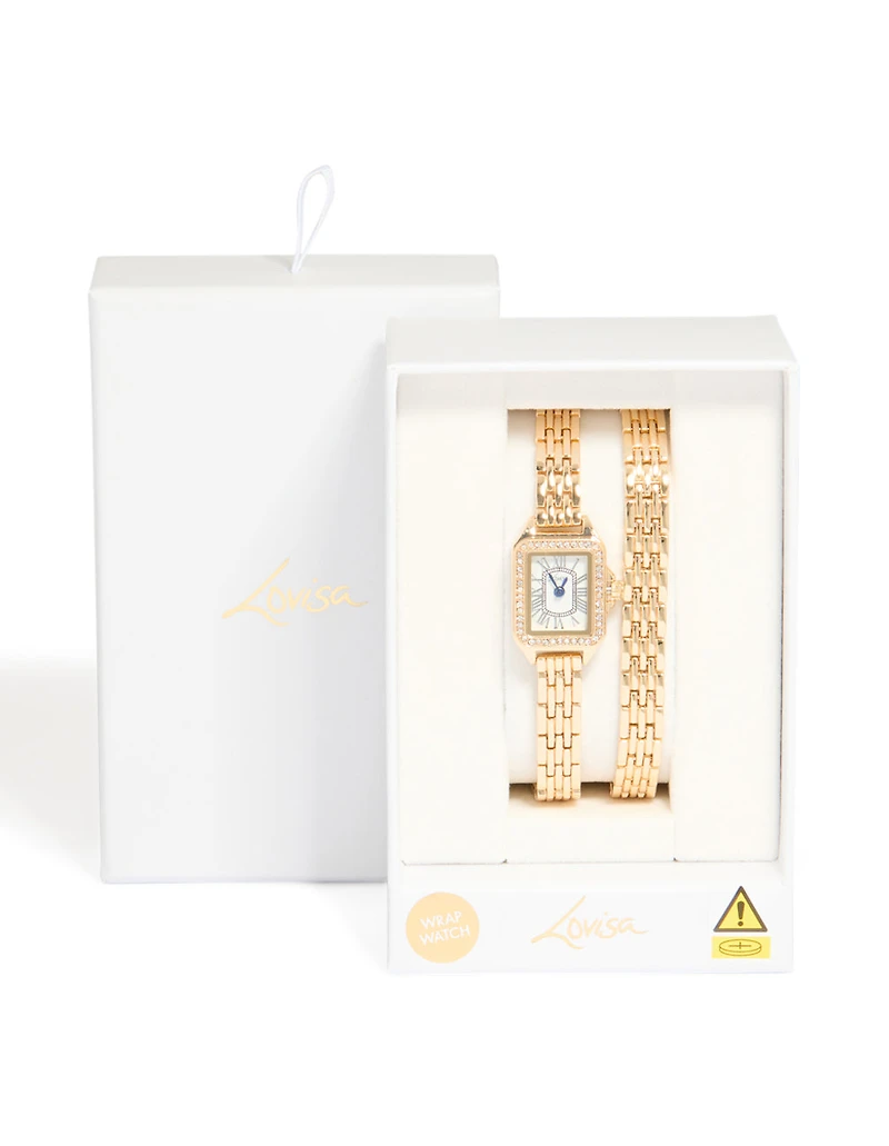 Gold Diamante Mini Double Strap Watch