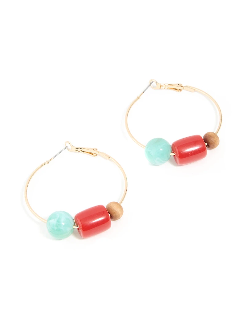 Gold Multicoloured Resin Beaded Hoop Earrings