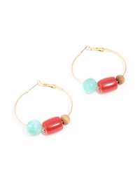 Gold Multicoloured Resin Beaded Hoop Earrings