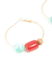 Gold Multicoloured Resin Beaded Hoop Earrings